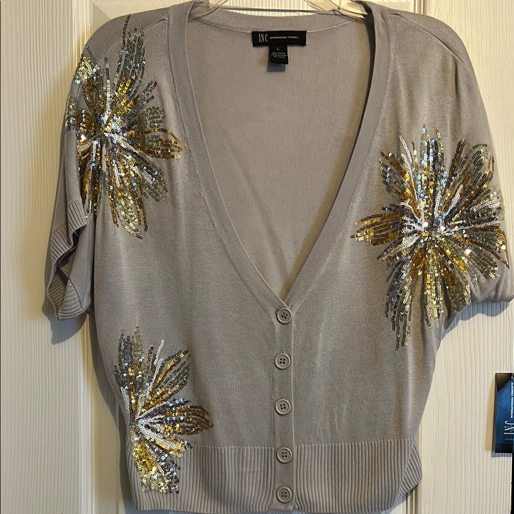 INC Sequin Embellished Cardigan L